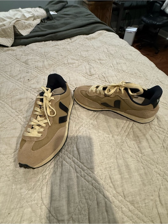 Veja Shoes - Veja Tan and Black Suede Lace-Up Sneakers Size 8M